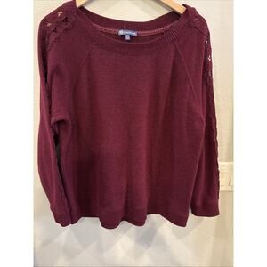 Democracy Women's Long Sleeve Top Sweater with Lace Burgundy XL Relaxed